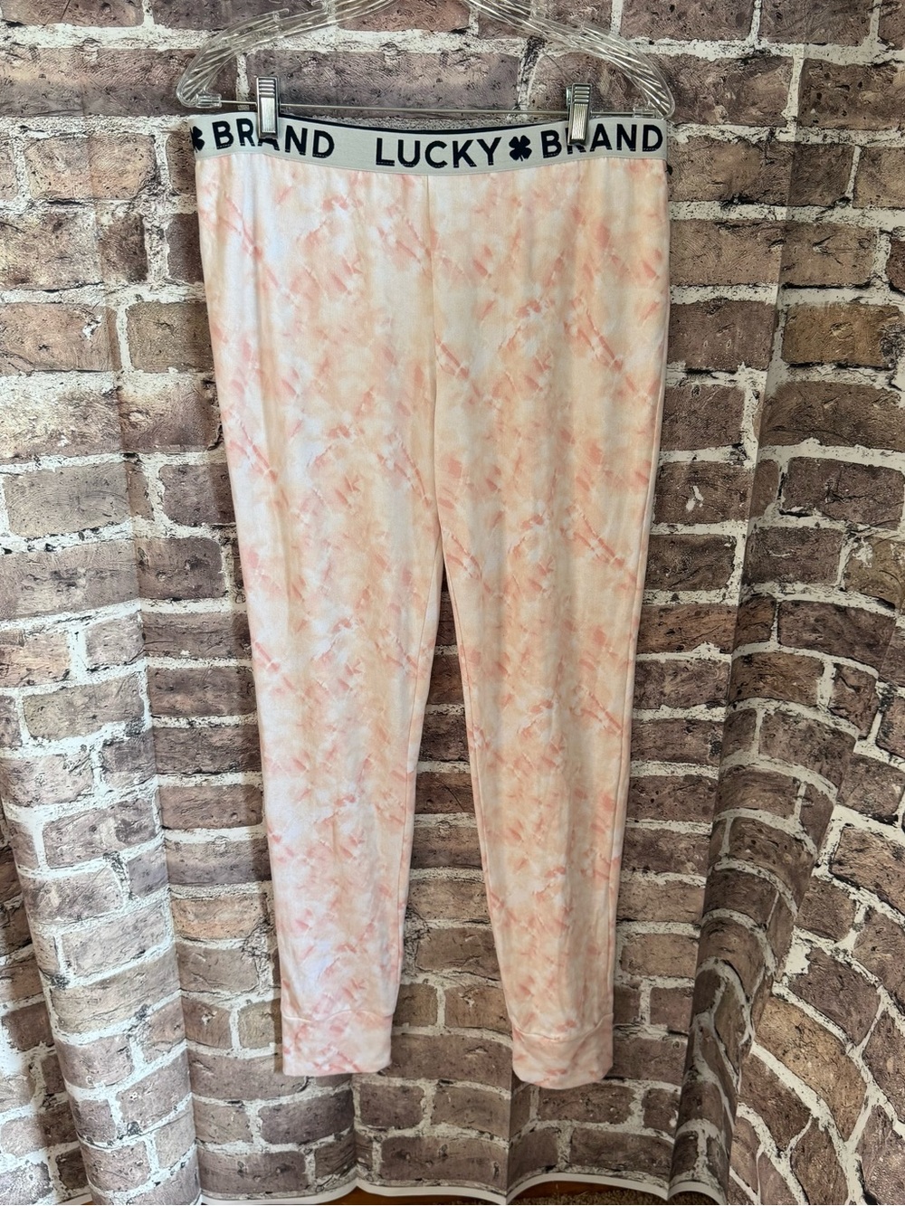 Lucky Brand Women’s Lounge Pants Large Pink Tie Dye Logo Waistband Lounge Pants